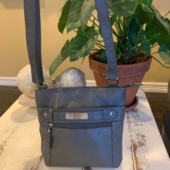 Gray Vinyl Cross Body Purse - Picture 1 of 5